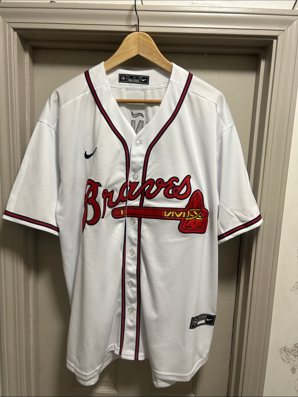 Nike White Atlanta Braves Acuna Jr.  Button-Front Jersey with Red and Navy Trim